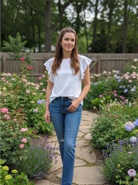 Banana Republic White Eyelet Ruffle Sleeve Blouse